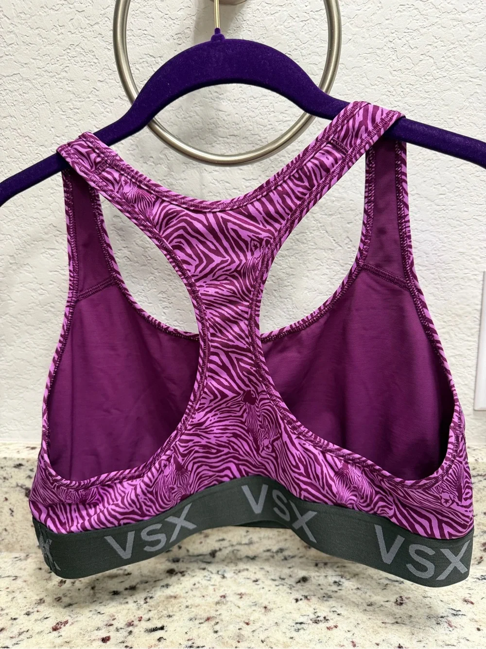 Victoria’s Secret VSX Sport Purple Zebra Print Racerback Sports Bra XL